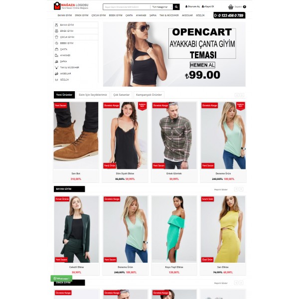 Opencart 3.x Ayakkabı Çanta Moda Full Paket