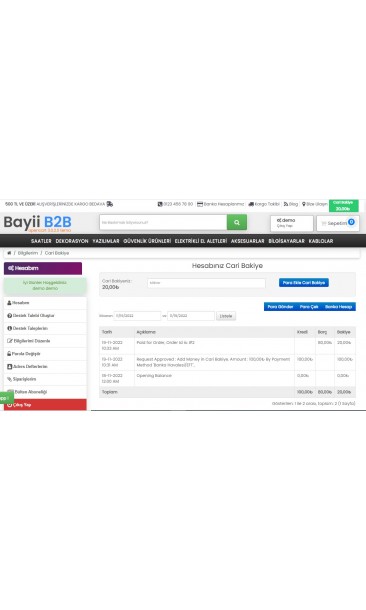 Bayii Cari Bakiye Modülü (Cüzdan)