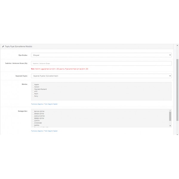 Opencart Toplu Fiyat Güncelleme Modülü
