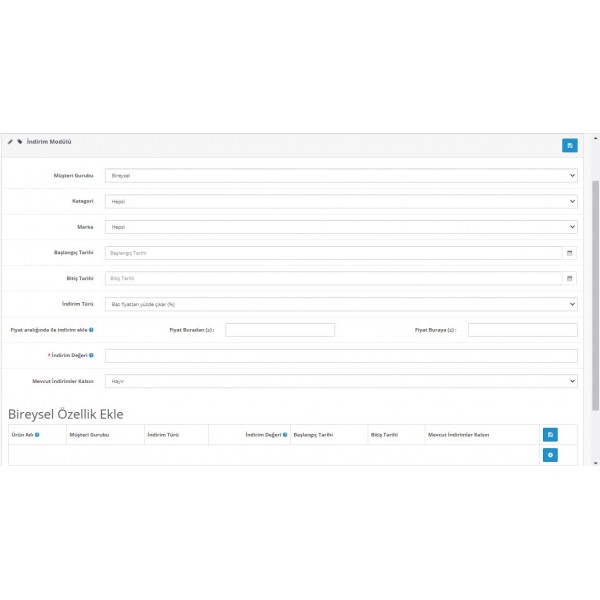 Opencart Toplu İndirim Modülü